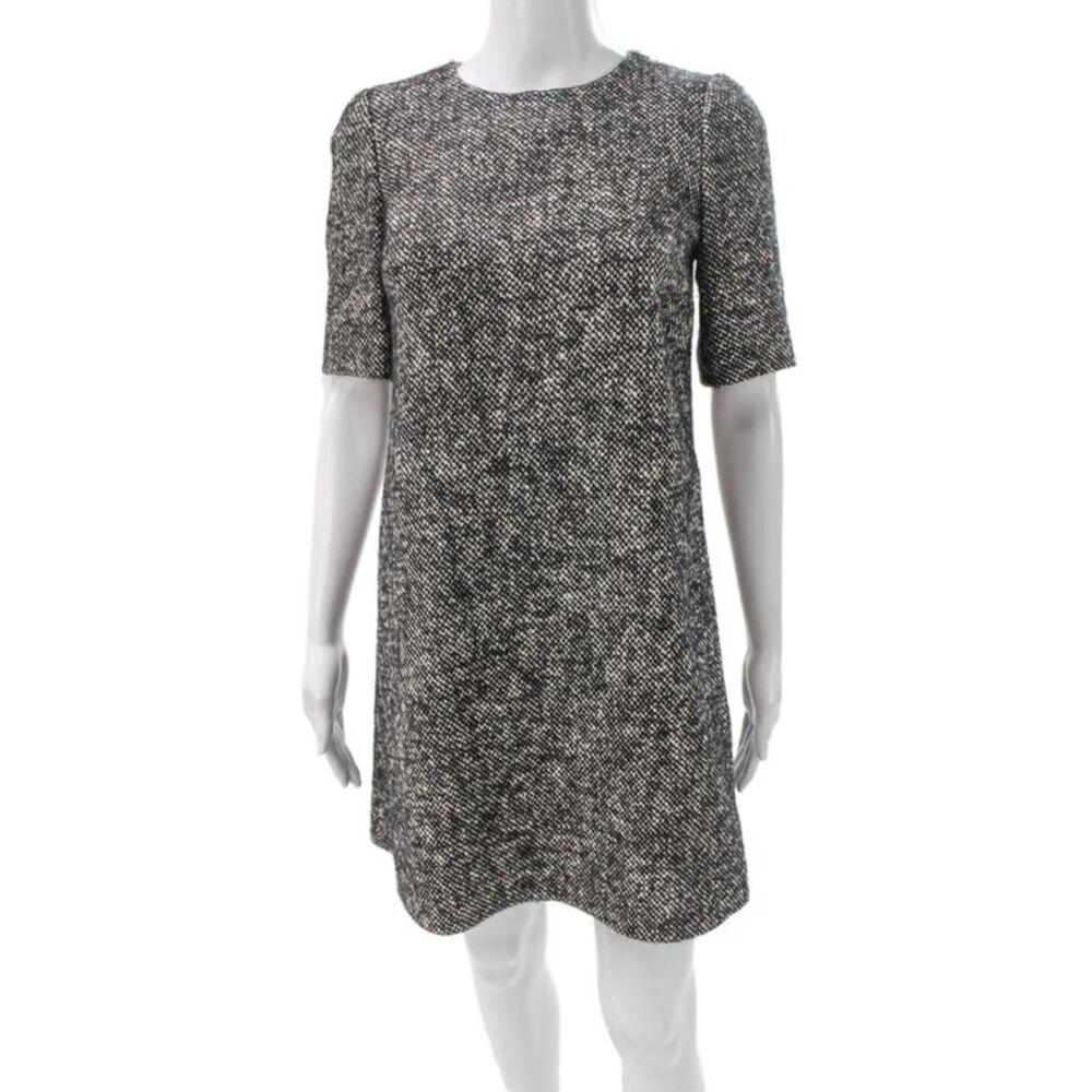 Dolce & Gabbana Women Black Tweed Shift Dress Short Sleeve Round Neck Size 38